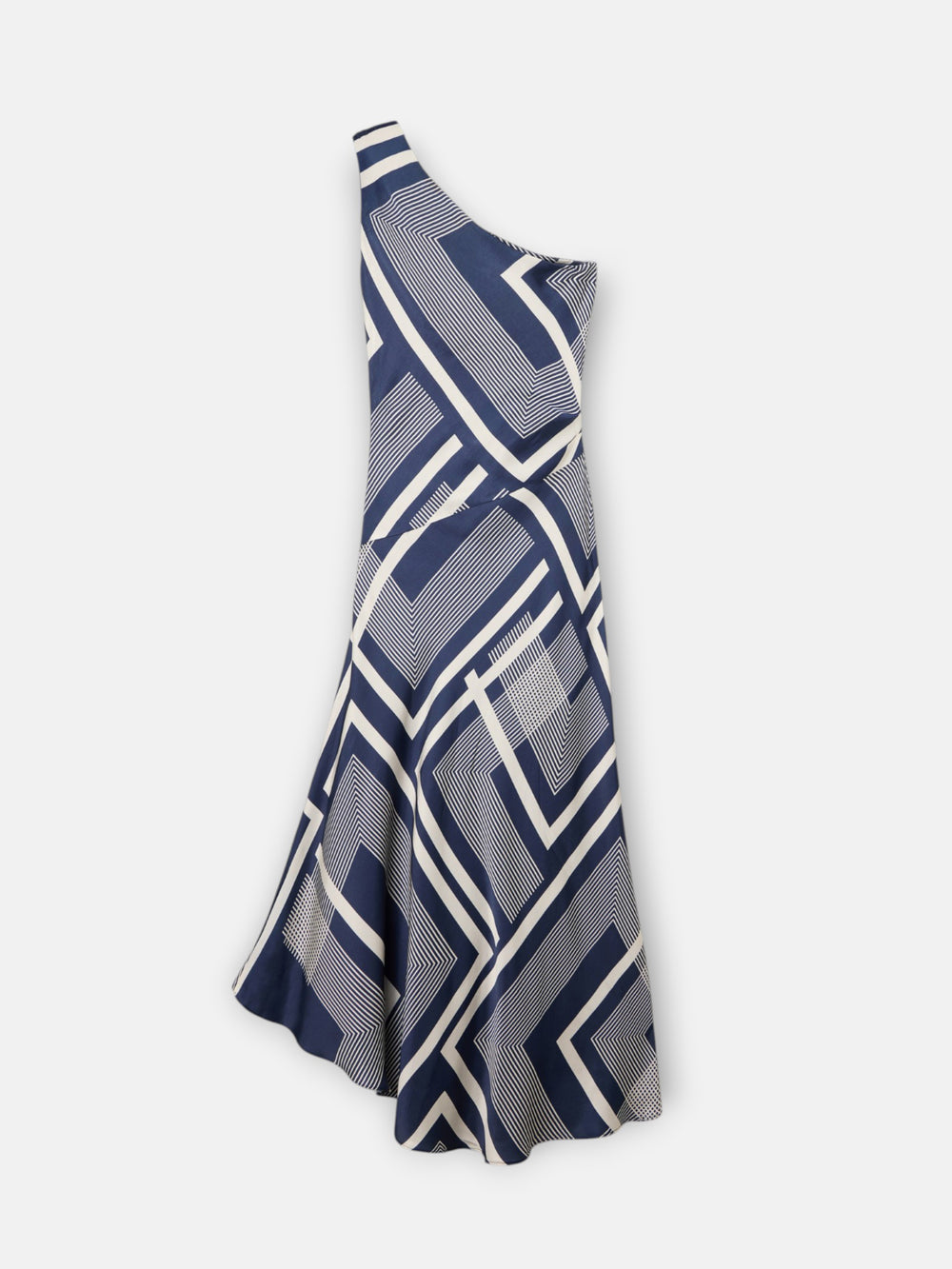 Unique asymmetric blue printed midi dress