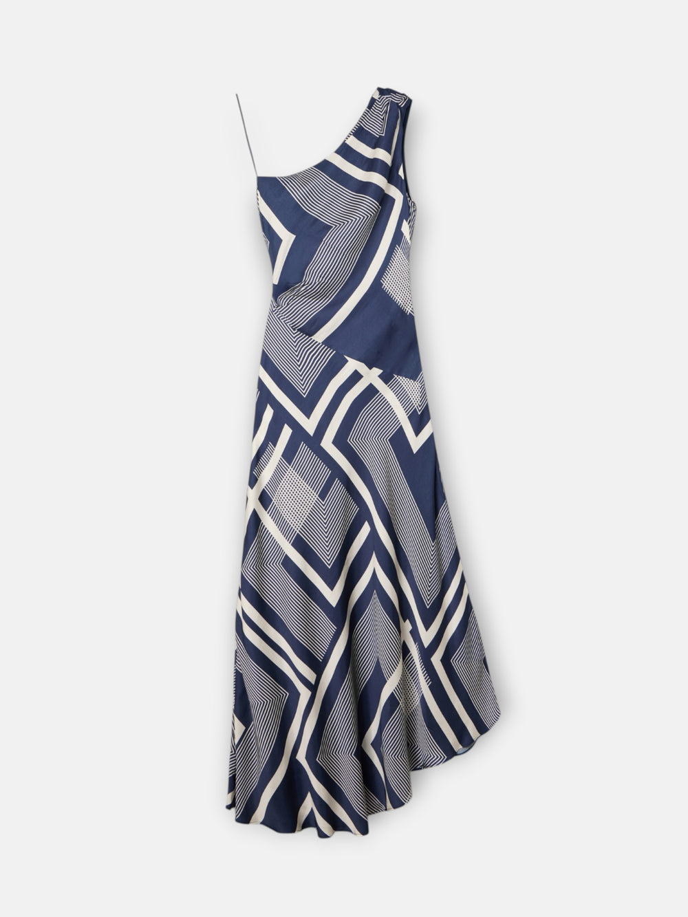 Robe midi asymétrique bleue imprimée unique