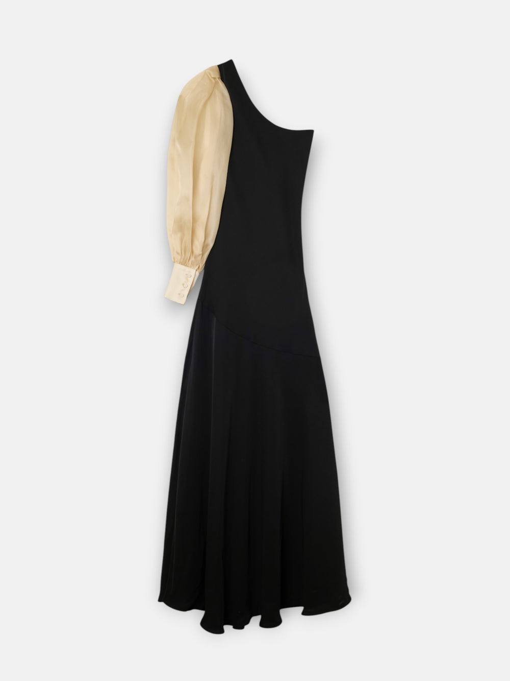 Vestido CaprilexSilbon manga asimétrica organza