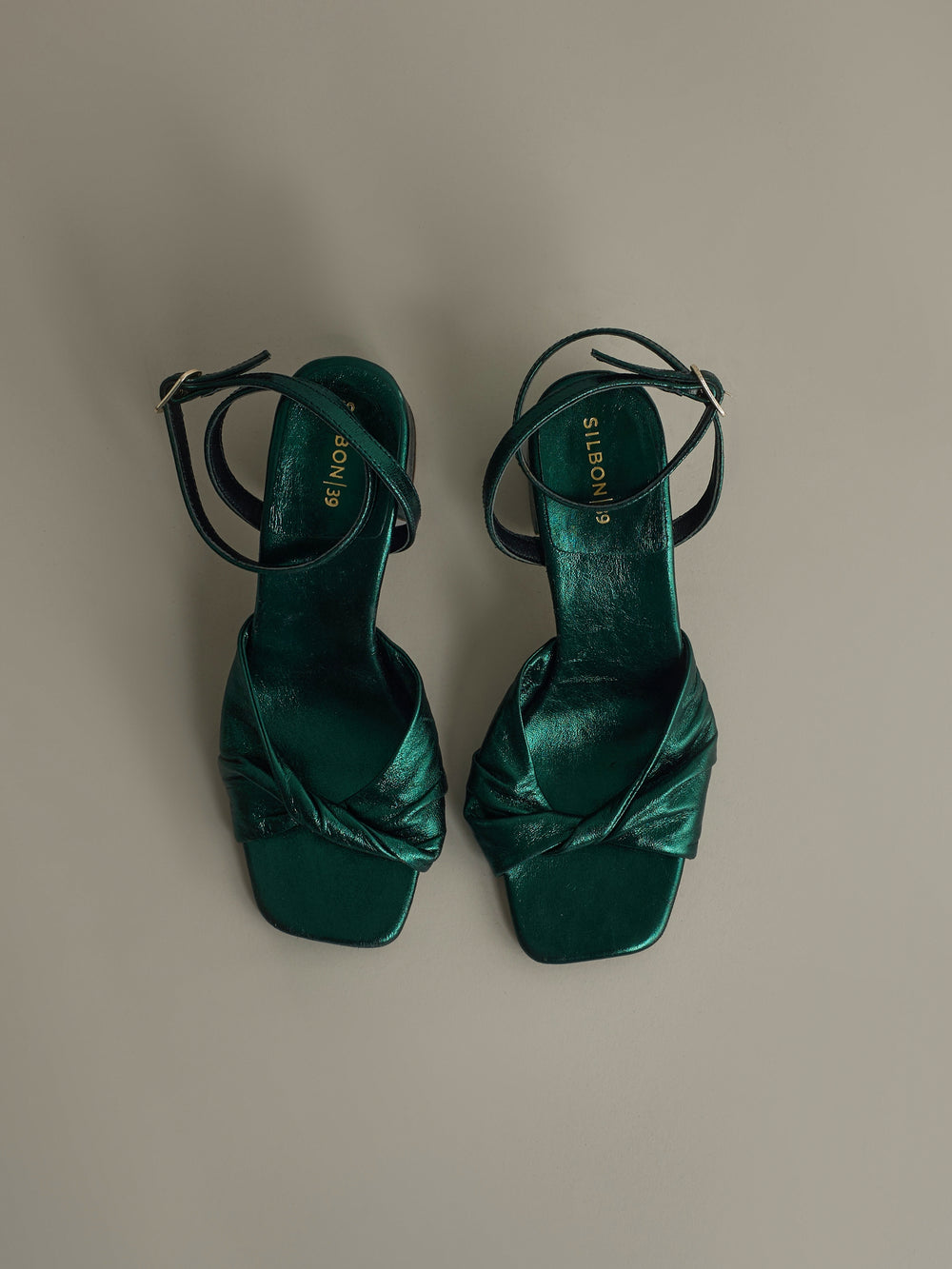Green metallic heeled sandal