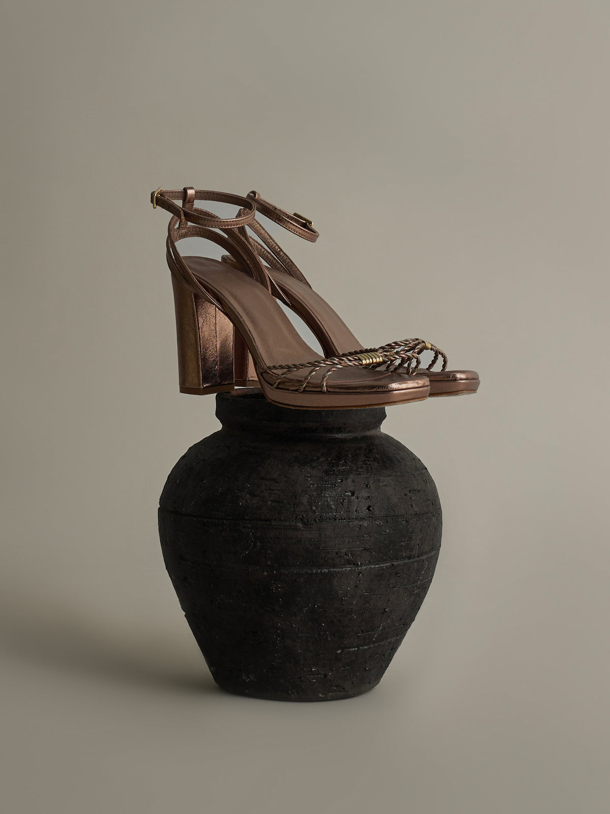 Copper platform heel sandal