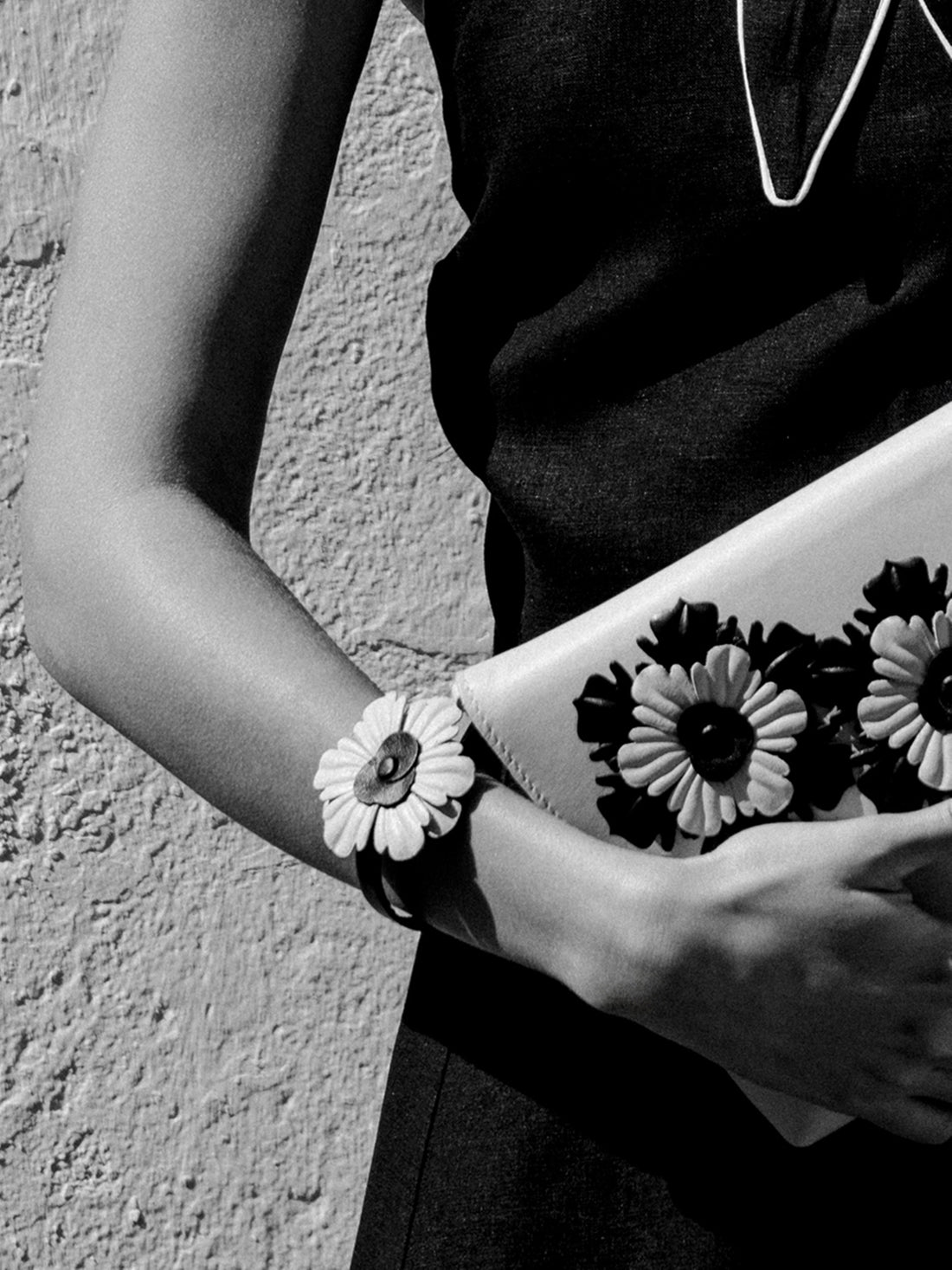 Bracelet soirée fleur cuir bicolore