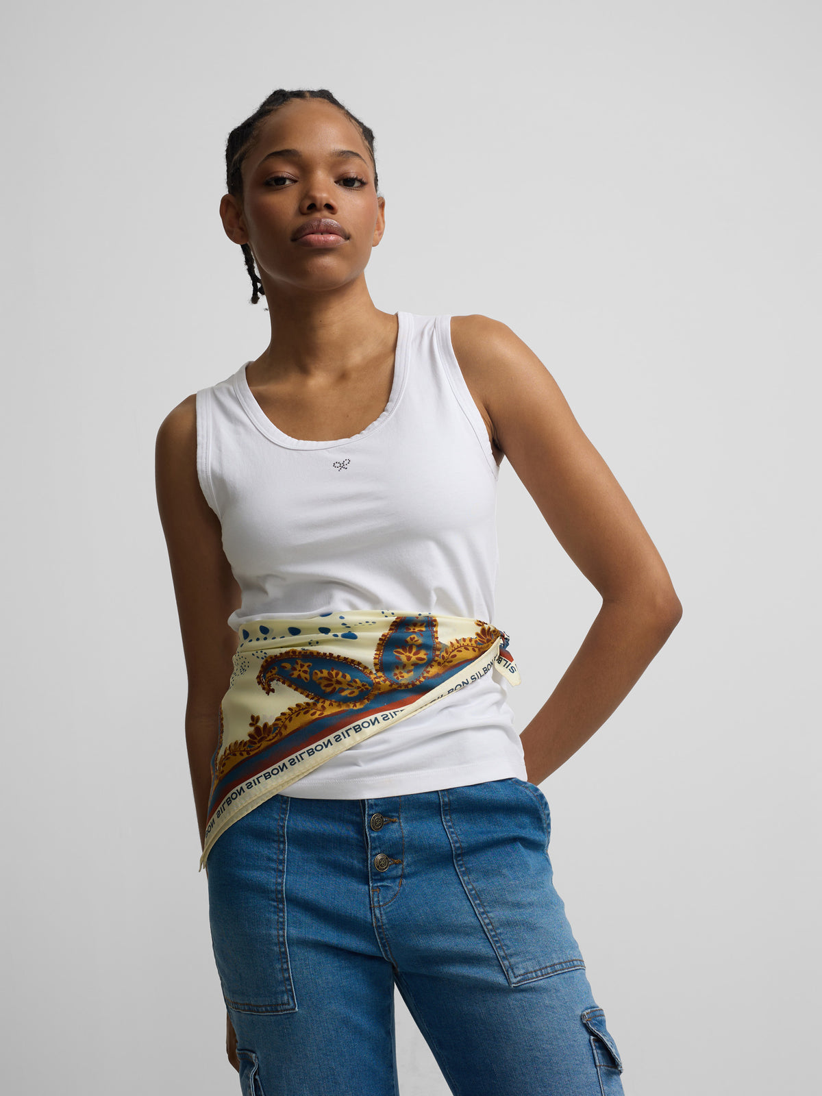 Camisola de alças branca mulher com aplicação de cristal