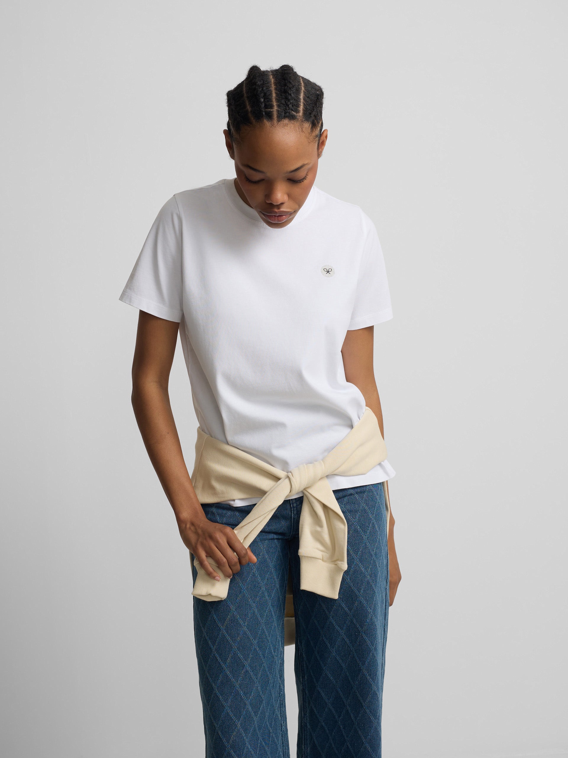 White women's t-shirt with crystal application