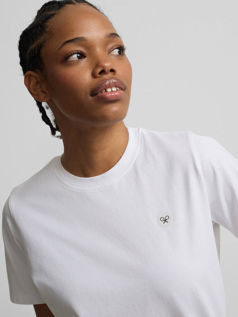 Camiseta woman blanca aplicacion cristal