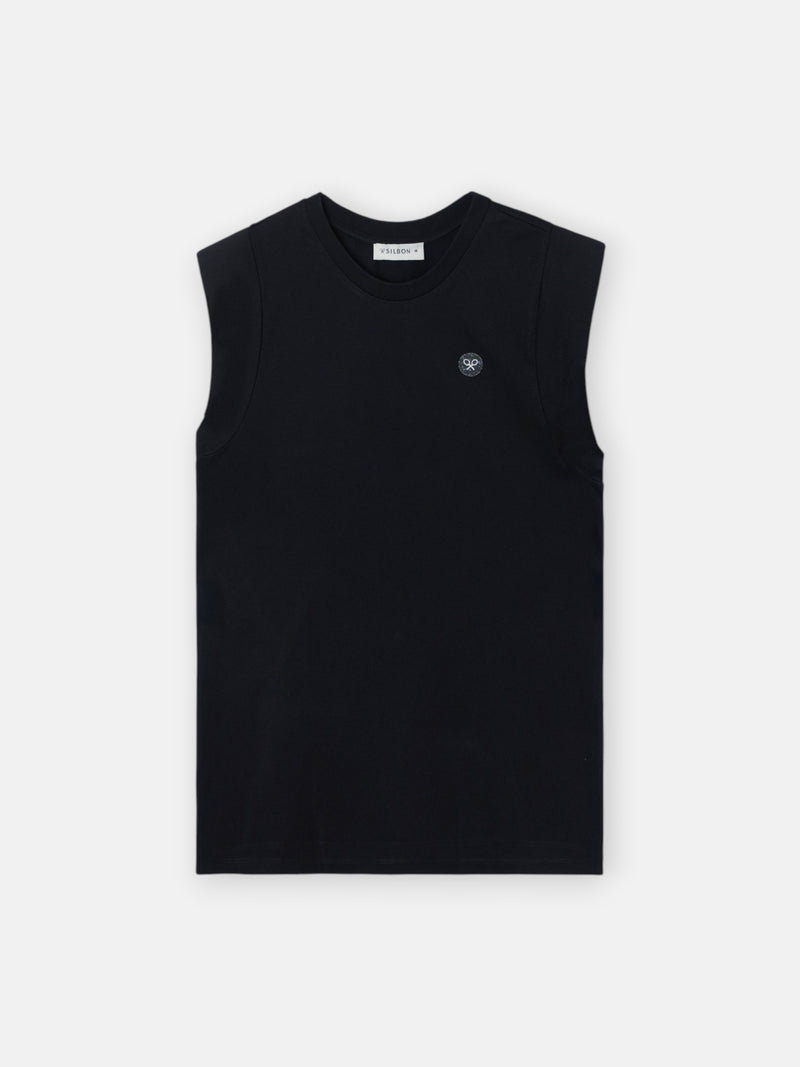 Camiseta woman negra hombreras aplicacion cristal