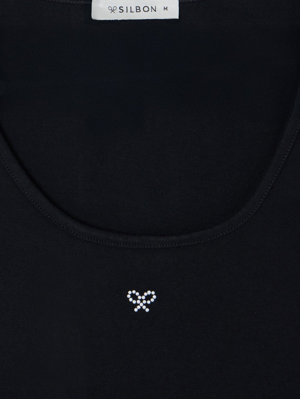 Camiseta tank woman negra aplicacion perla