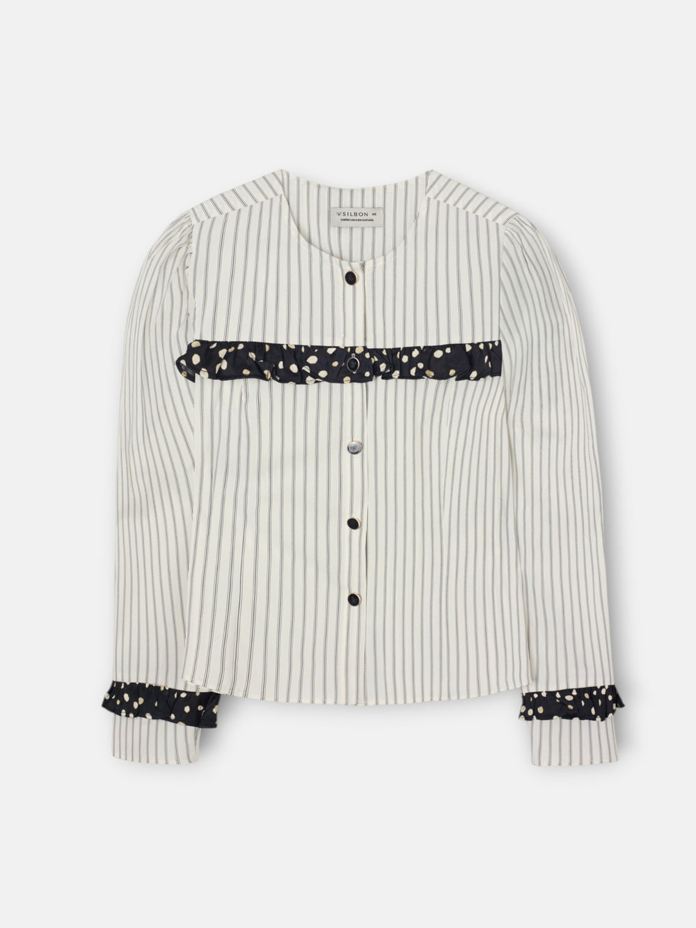 Camisa estampado combinado rayas y lunares blanca