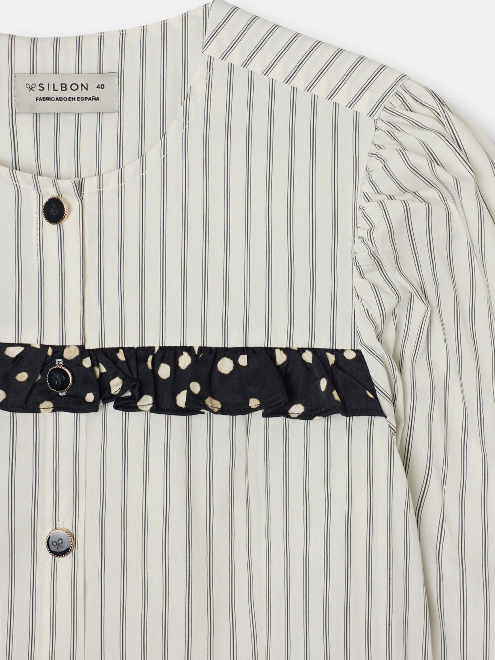 Camisa estampado combinado rayas y lunares blanca