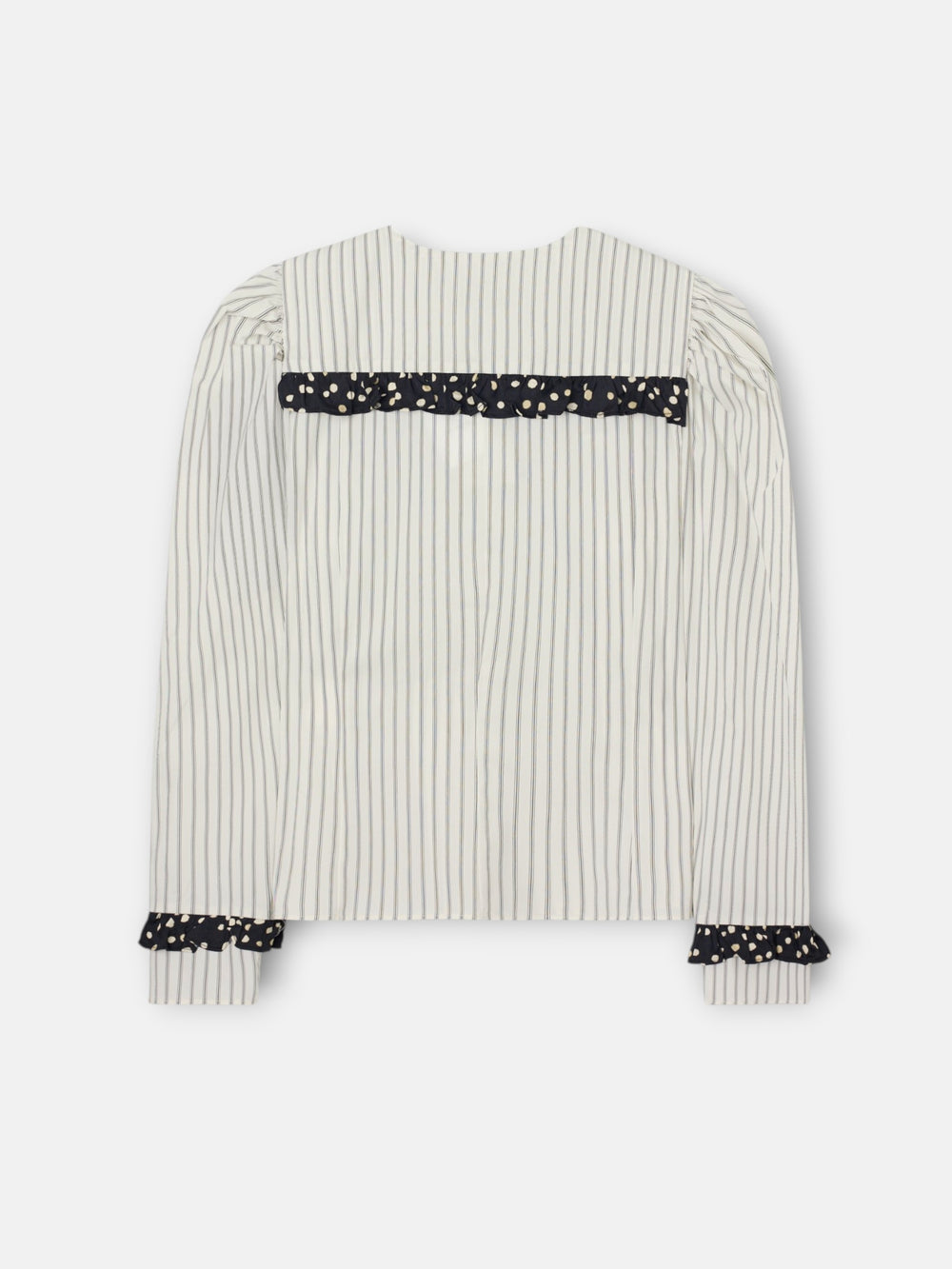 Camisa estampado combinado rayas y lunares blanca