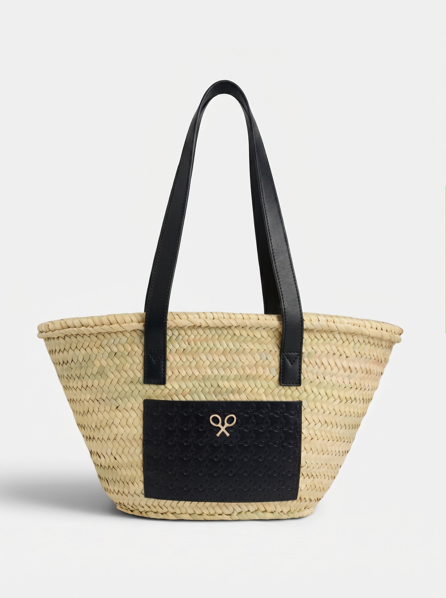 Panier avec poche en cuir noir