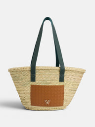Capazo bolsillo piel naranja y verde