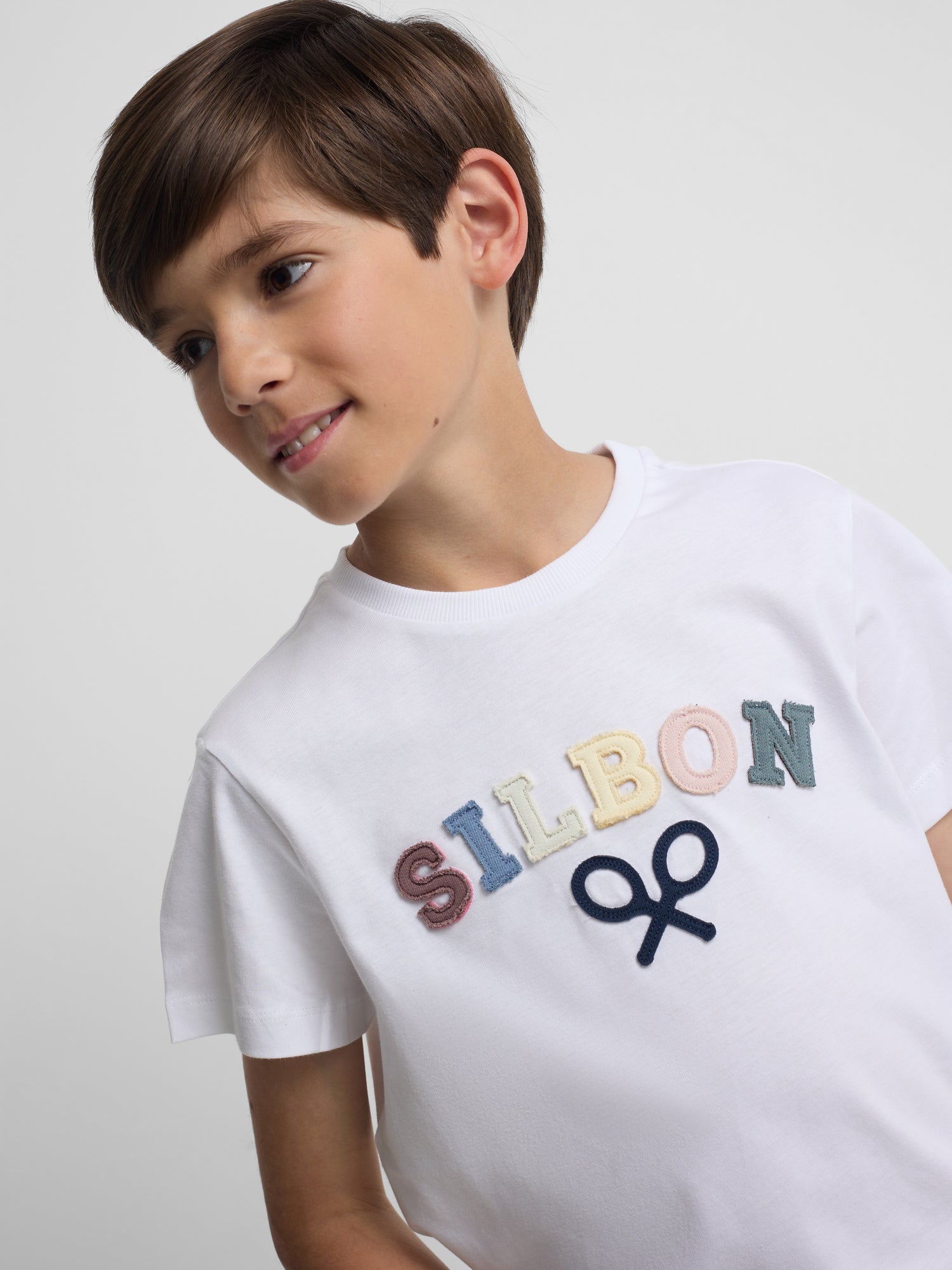 Camiseta kids Silbon raqueta media multicolor blanco