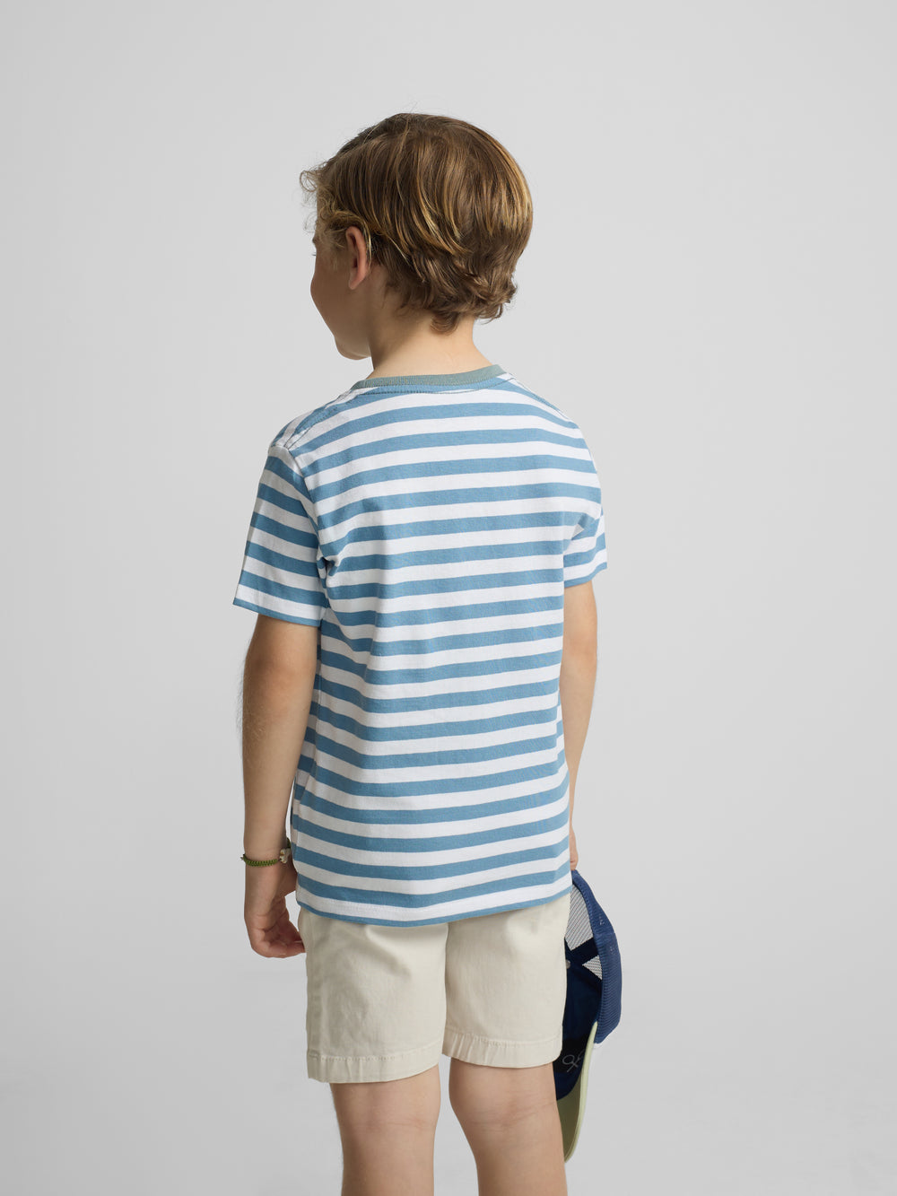 Camisola criança com debrum de riscas finas azul