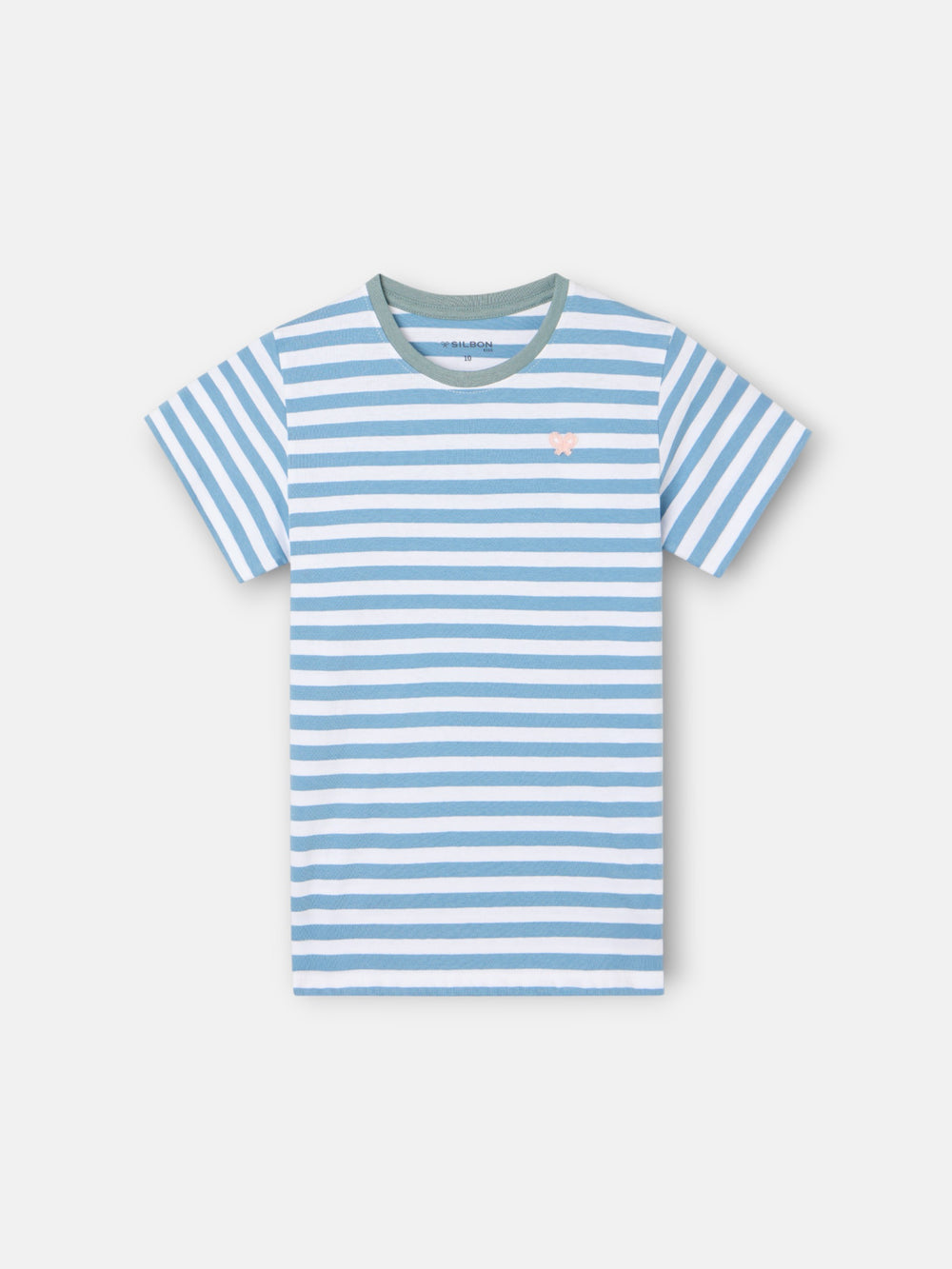 Kids' T-shirt with fine blue striped trim