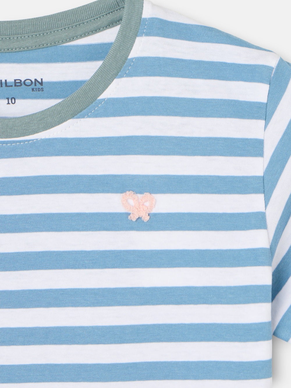 Kids' T-shirt with fine blue striped trim