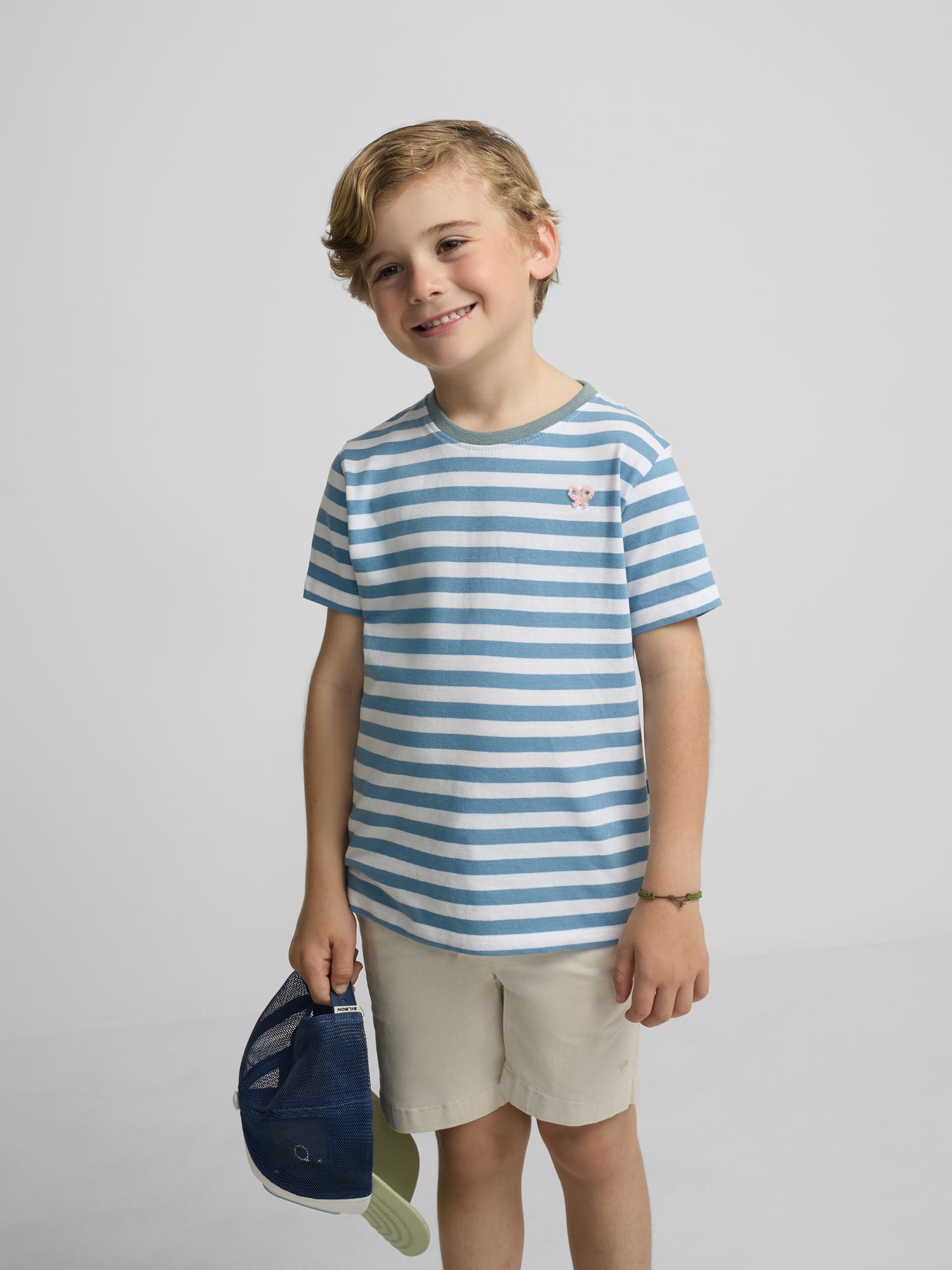 Camisola criança com debrum de riscas finas azul