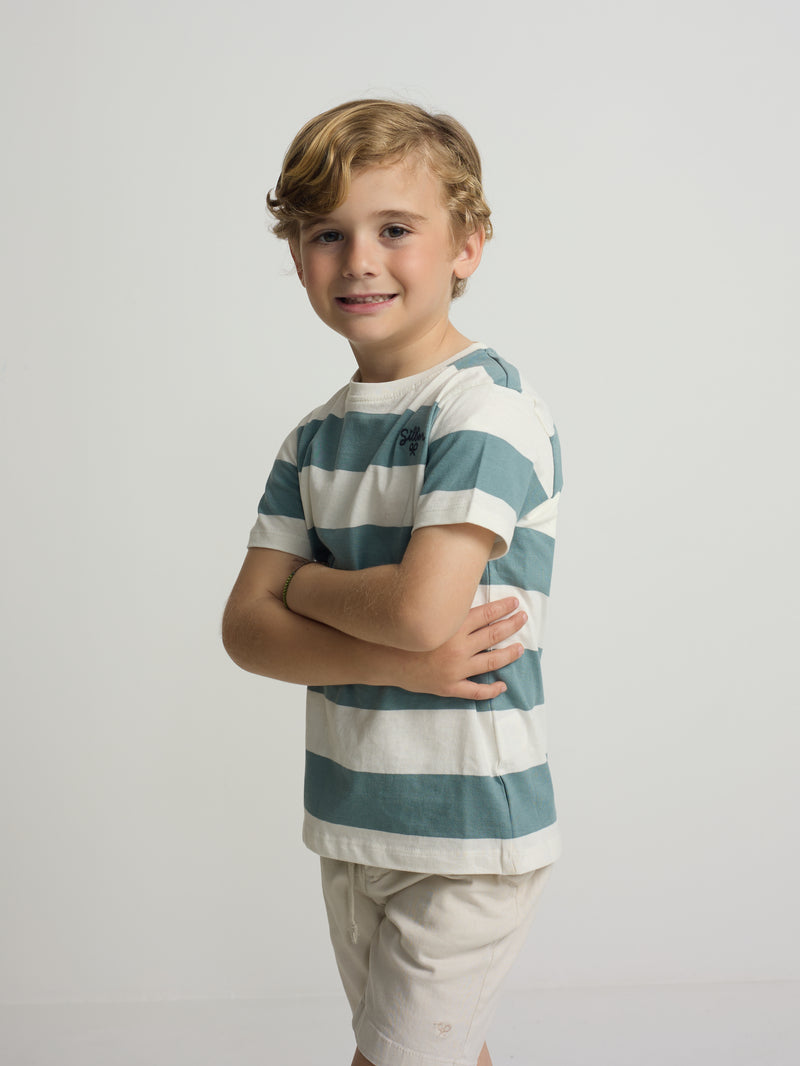 T-shirt enfant rayé vintage vert