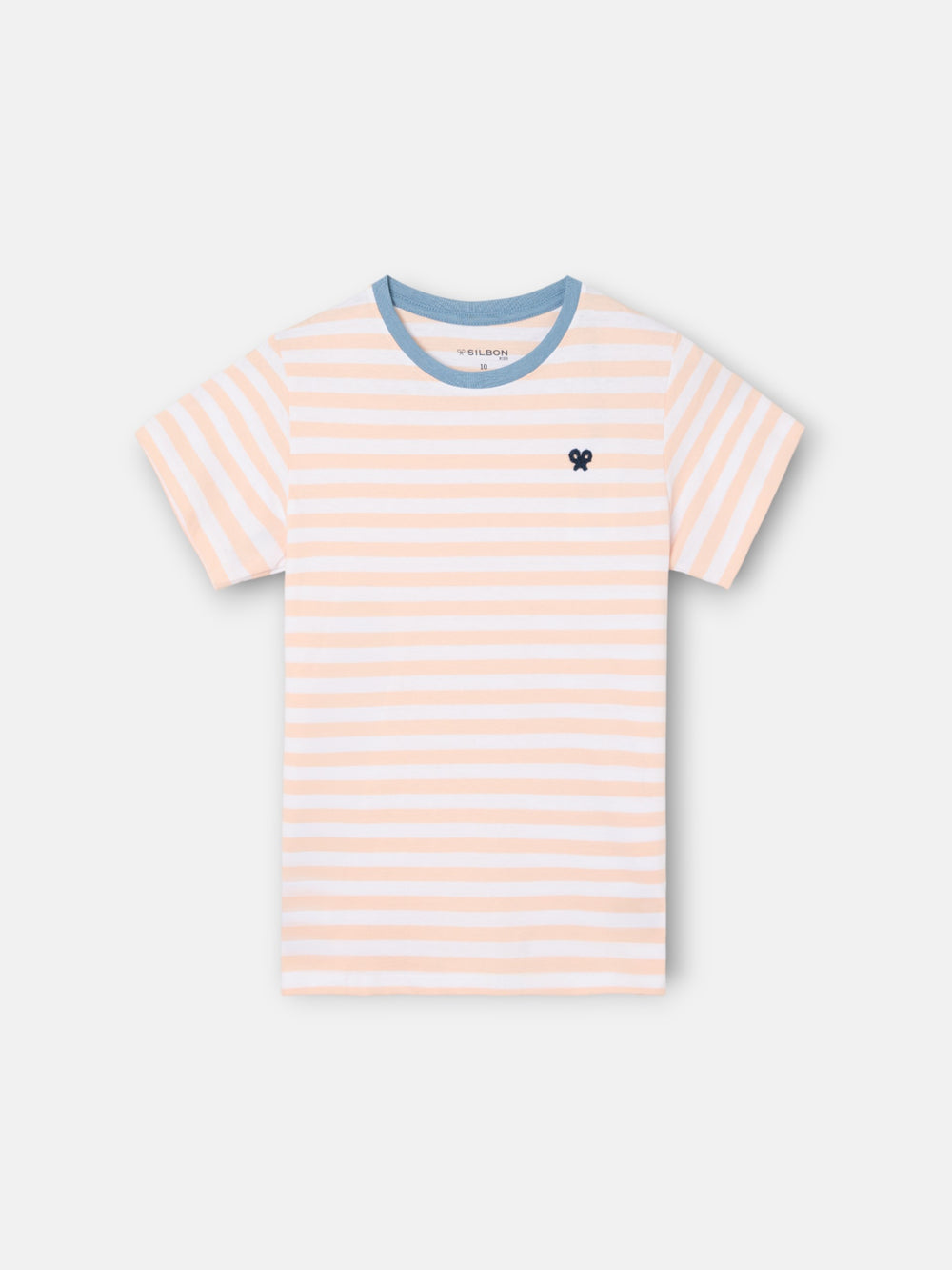 Kids T-shirt with fine coral striped trim