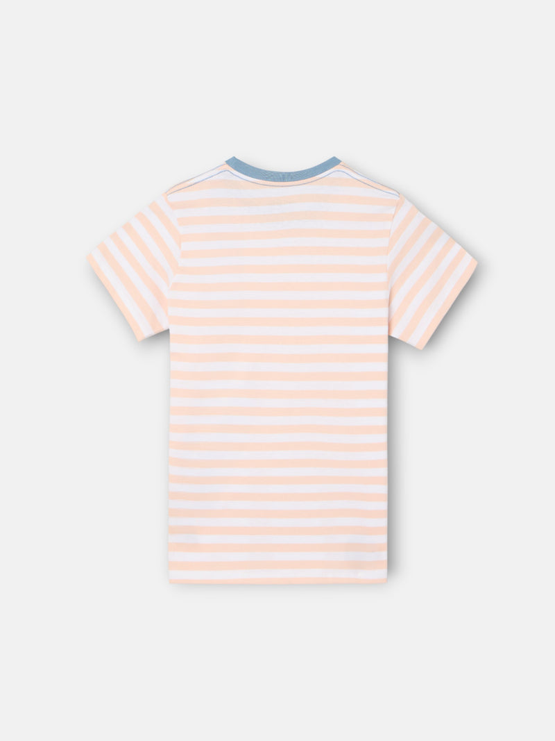 Camiseta kids ribete rayas finas coral