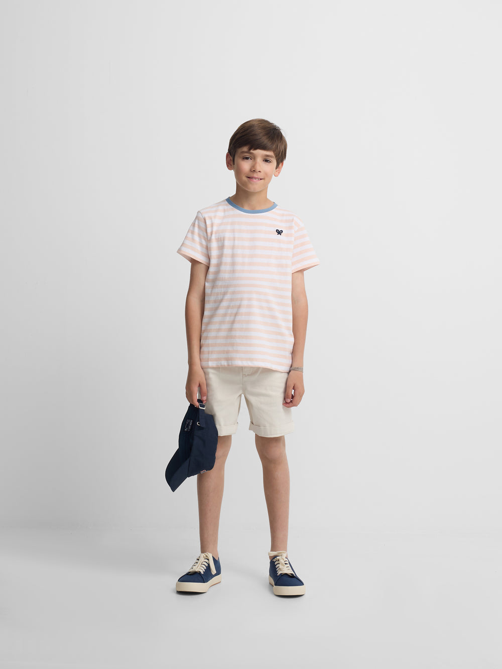Camiseta kids ribete rayas finas coral
