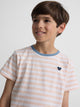 Camisola kids com debrum de riscas finas coral