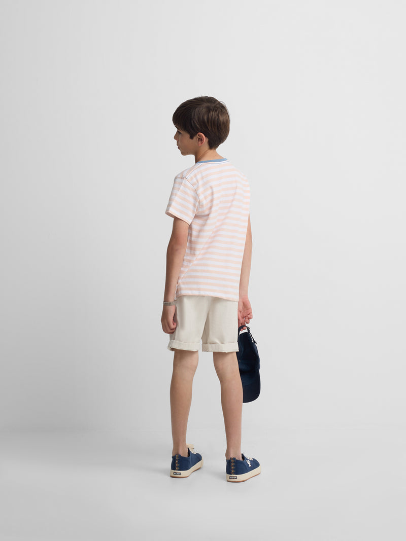 Camiseta kids ribete rayas finas coral