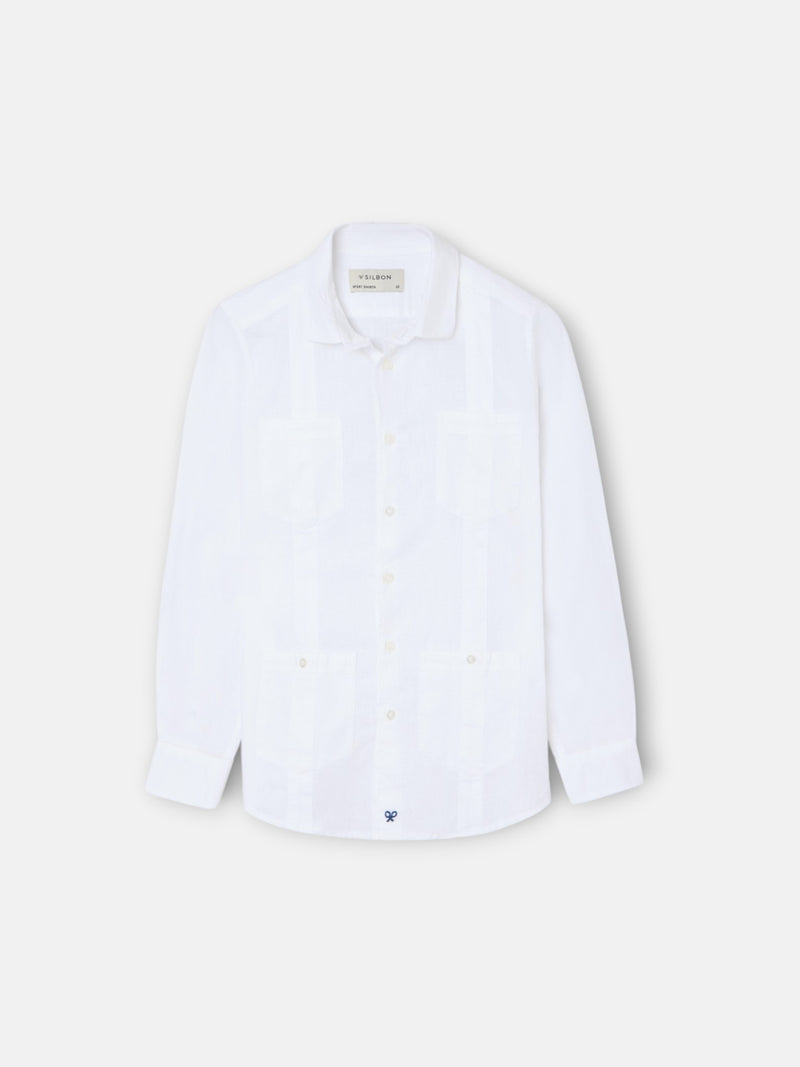 Guayabera sport kids lino blanco