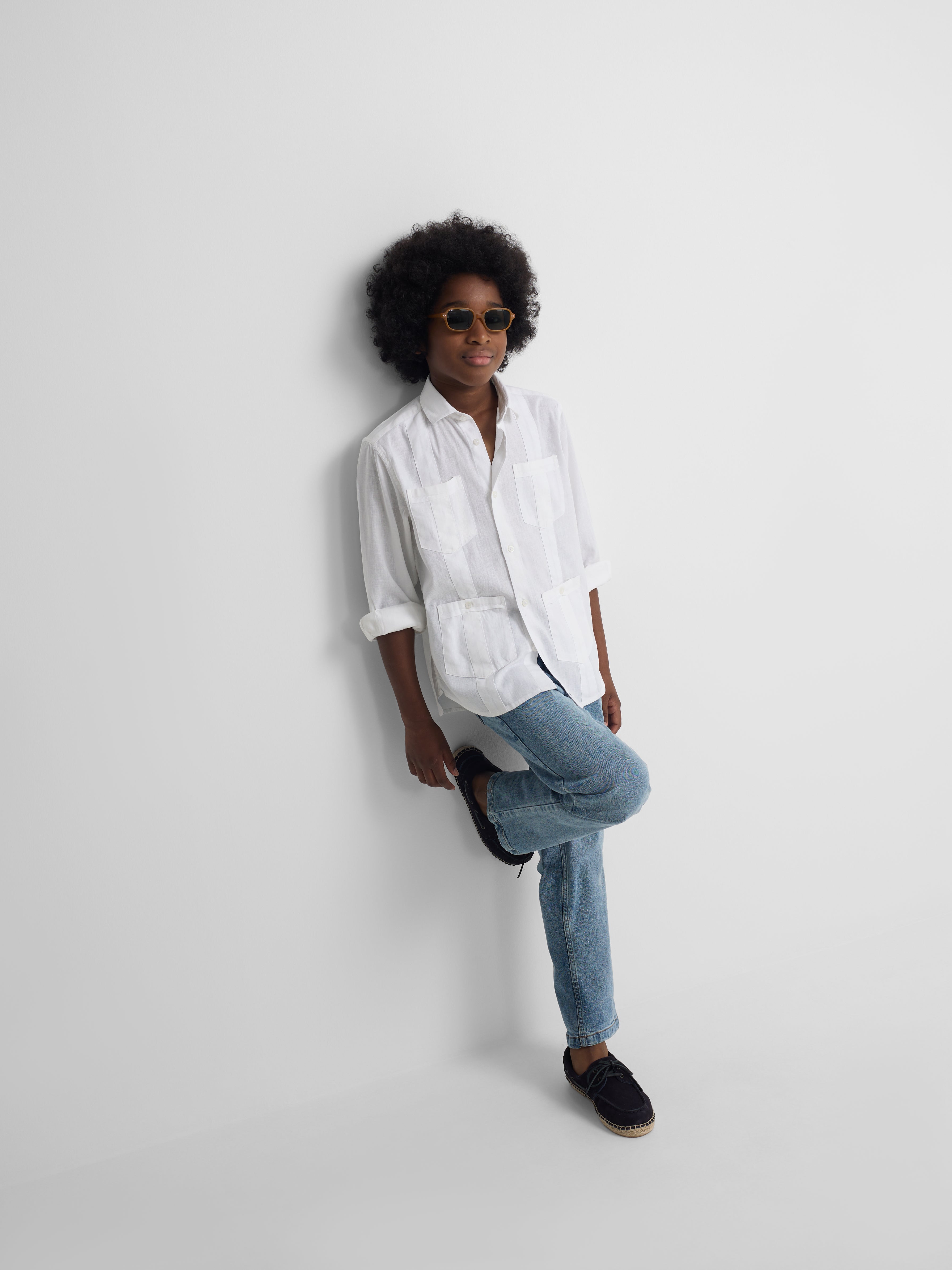 Guayabera sport enfant lin blanc