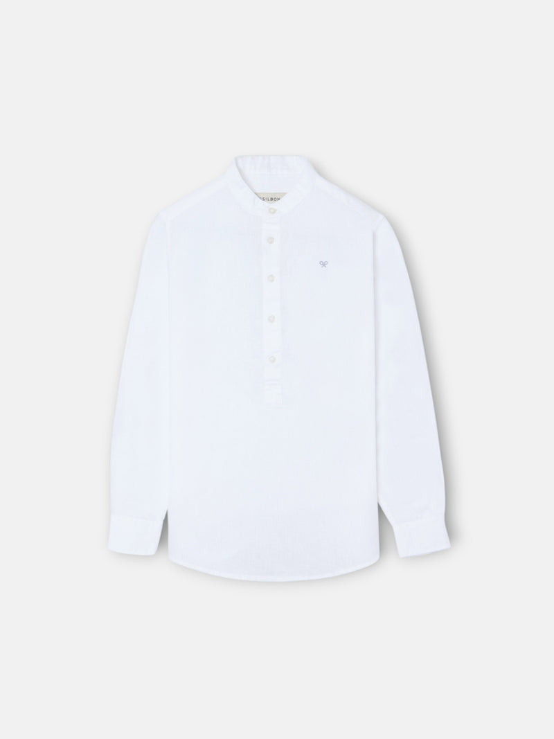 Camisa sport kids lino cuello mao blanco