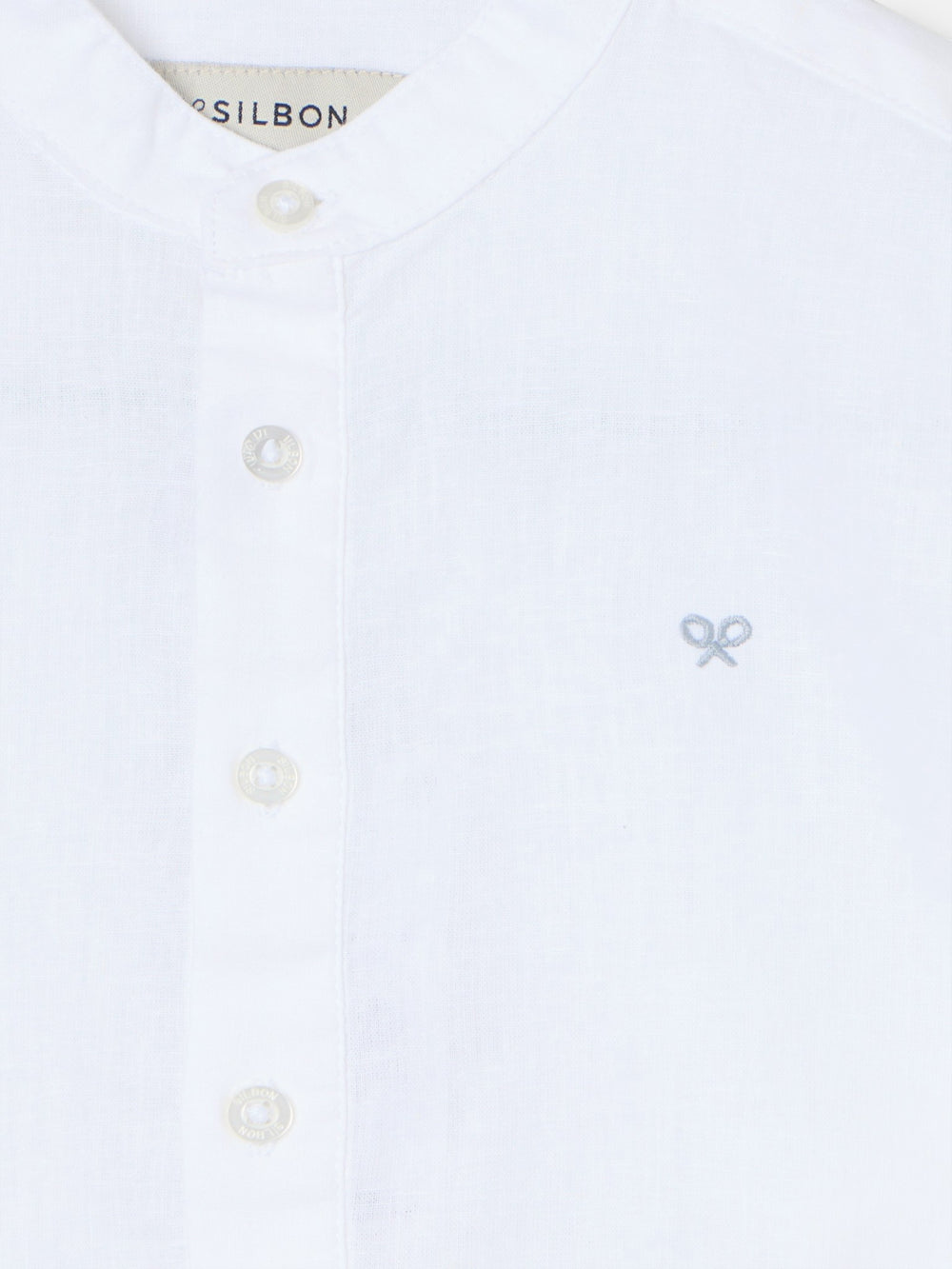 Chemise sport enfant en lin col mao blanc