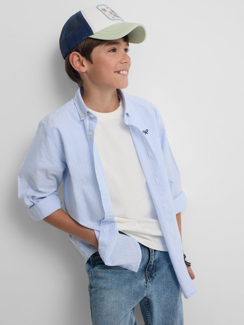 Camisa sport kids rayas oxford azul