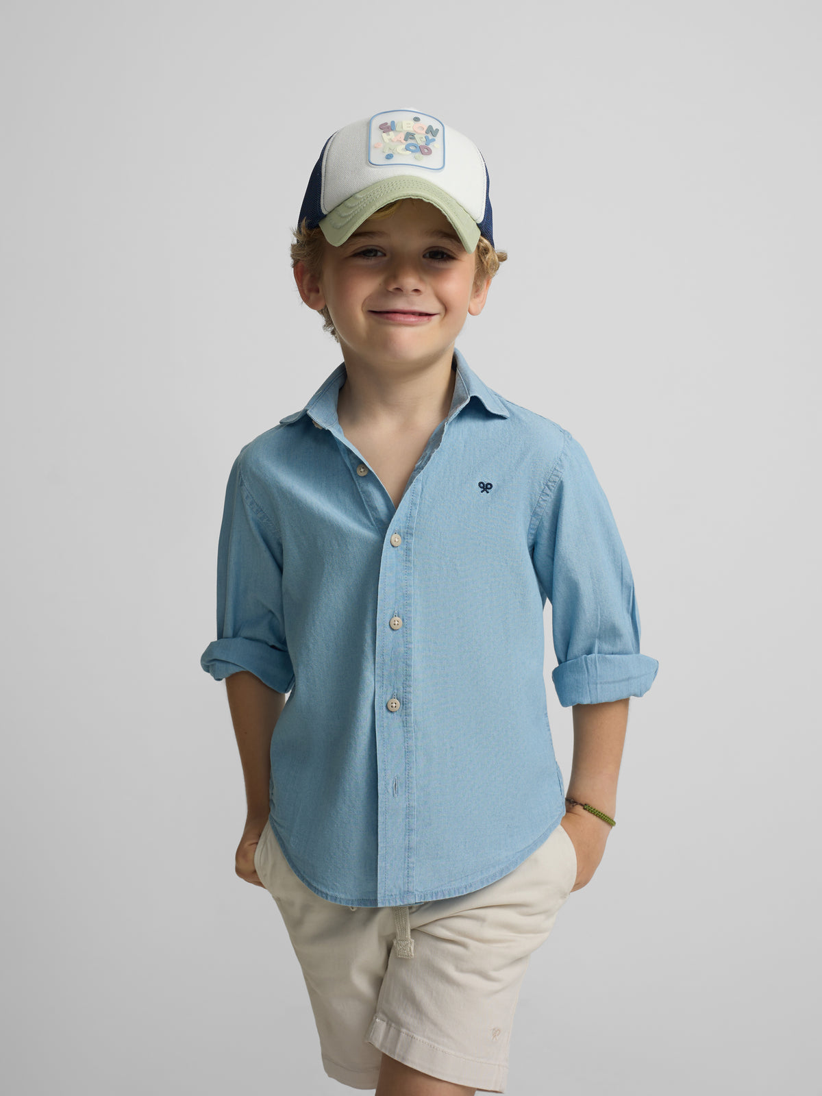 Camisa sport criança denim azul claro