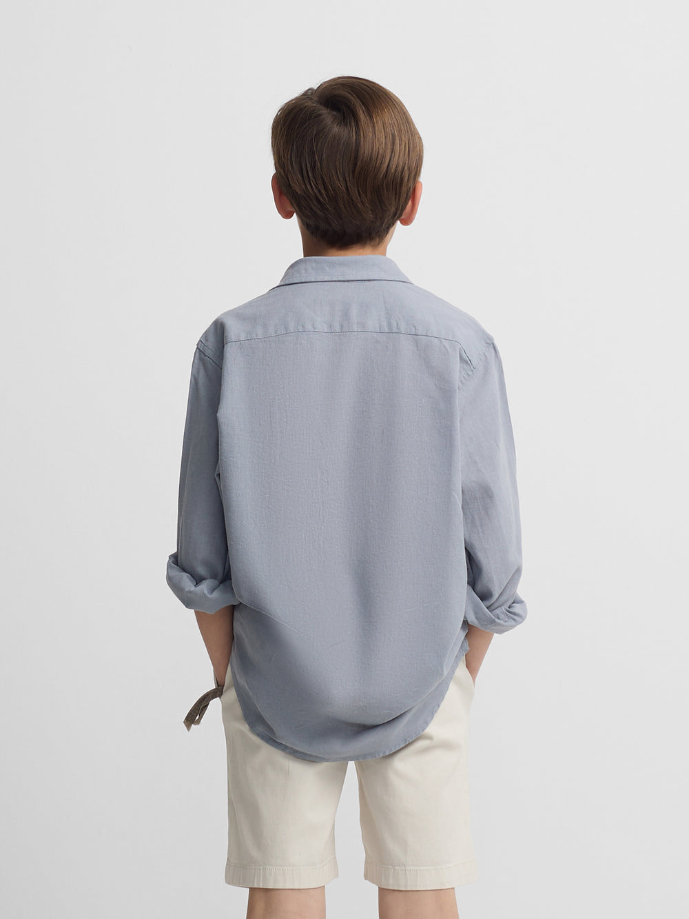 Chemise sport enfant en lin bleu