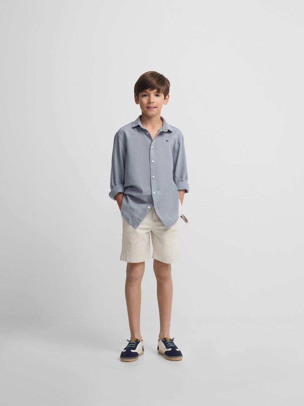 Chemise sport enfant en lin bleu