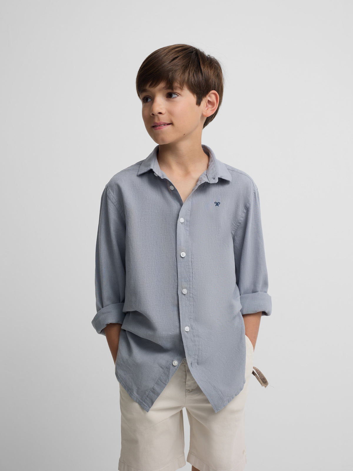 Camisa desportiva de linho azul para crianças