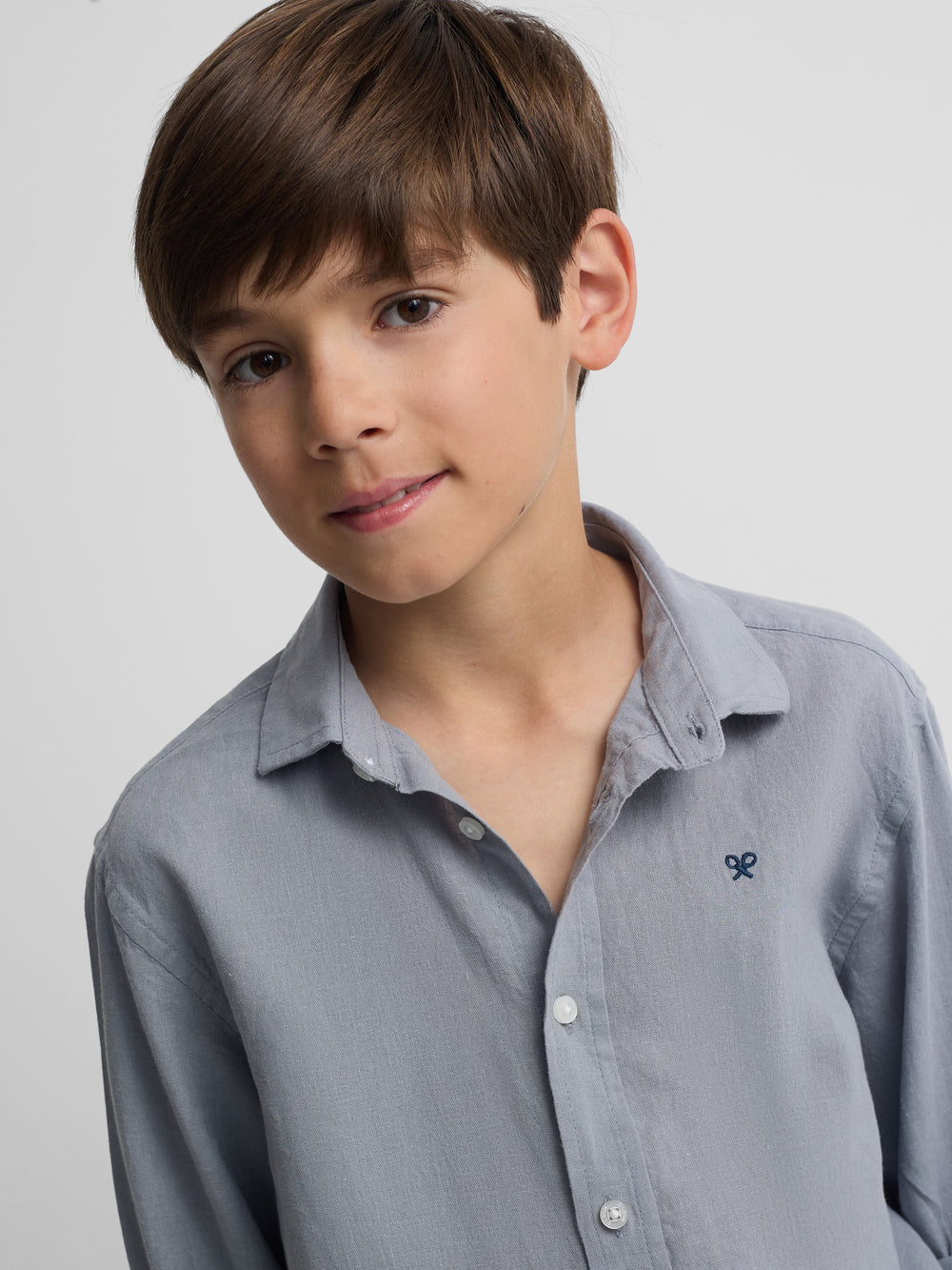 Chemise sport enfant en lin bleu
