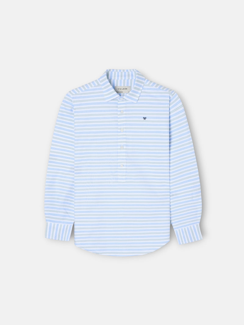 Camisa desportiva criança oxford risca verde azul