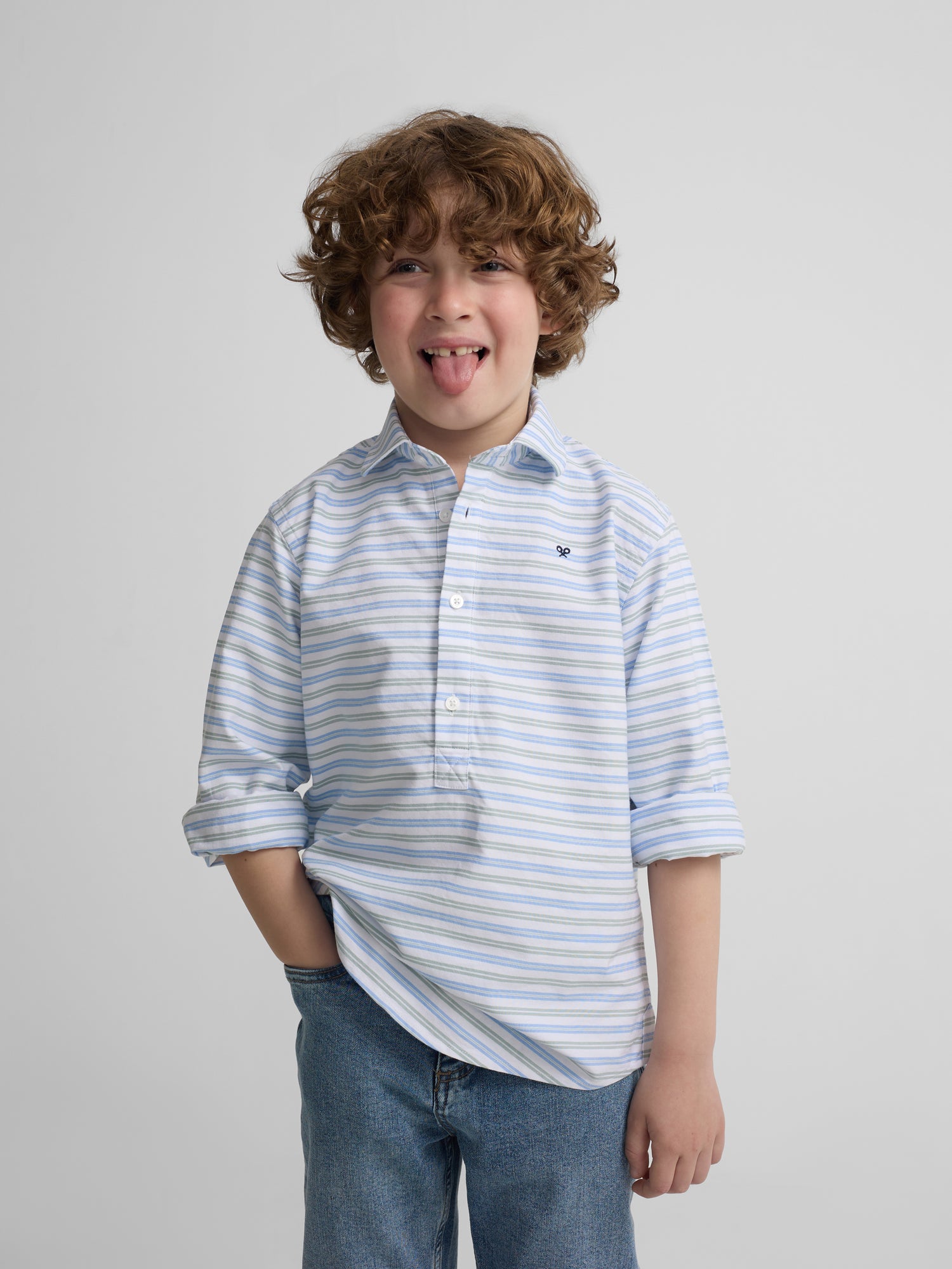 Polera sport kids oxford raya verde azul