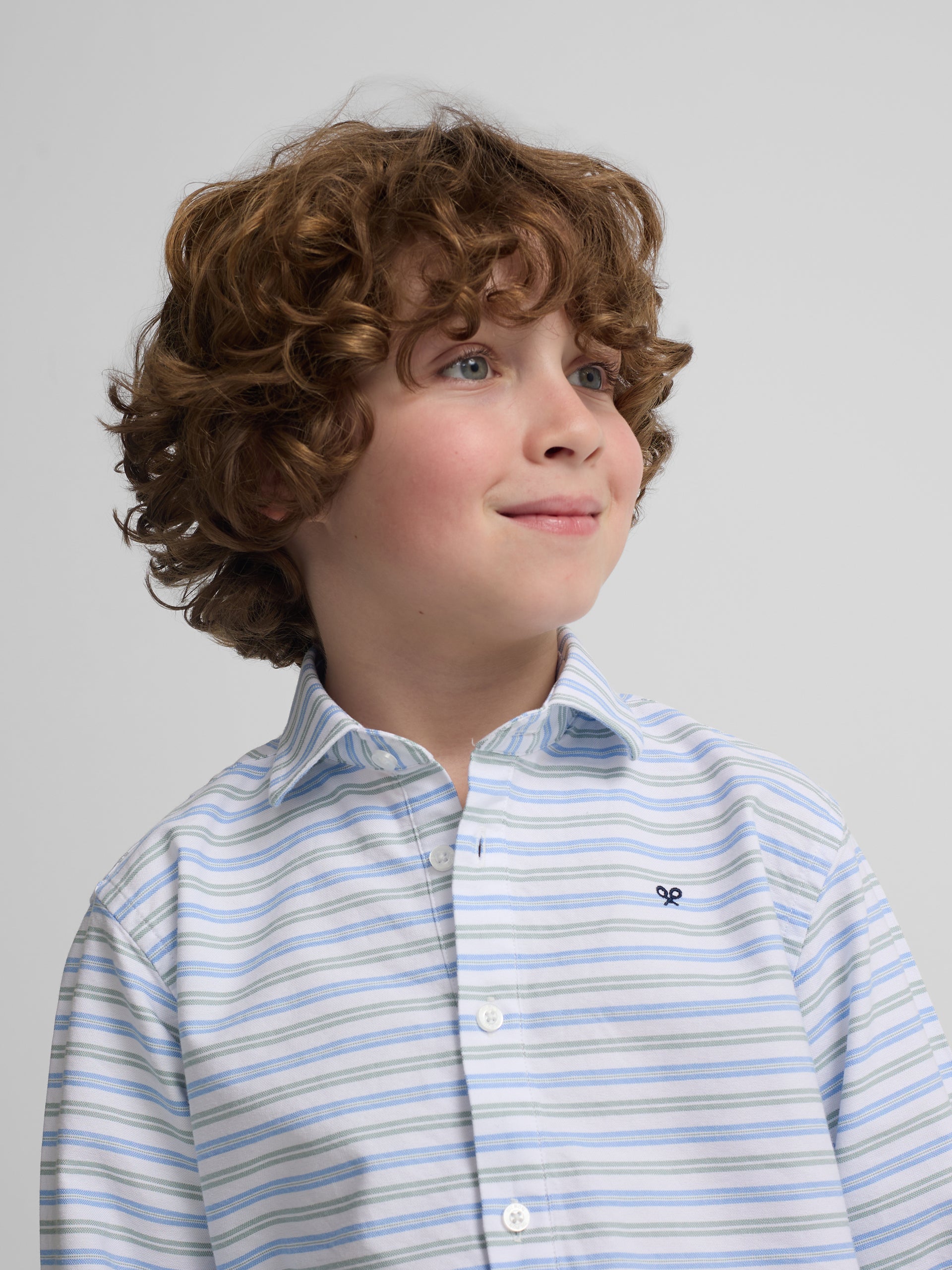 Camisa desportiva criança oxford risca verde azul