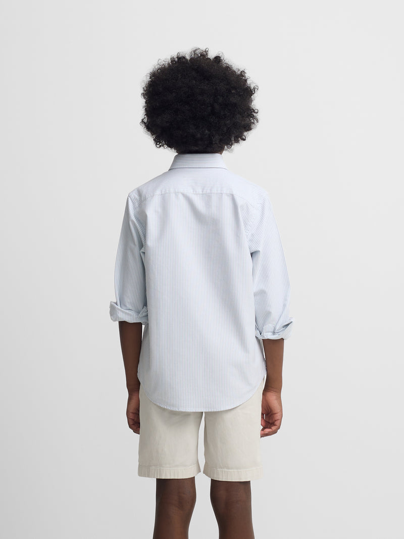 Chemise sport enfant à rayures oxford vertes