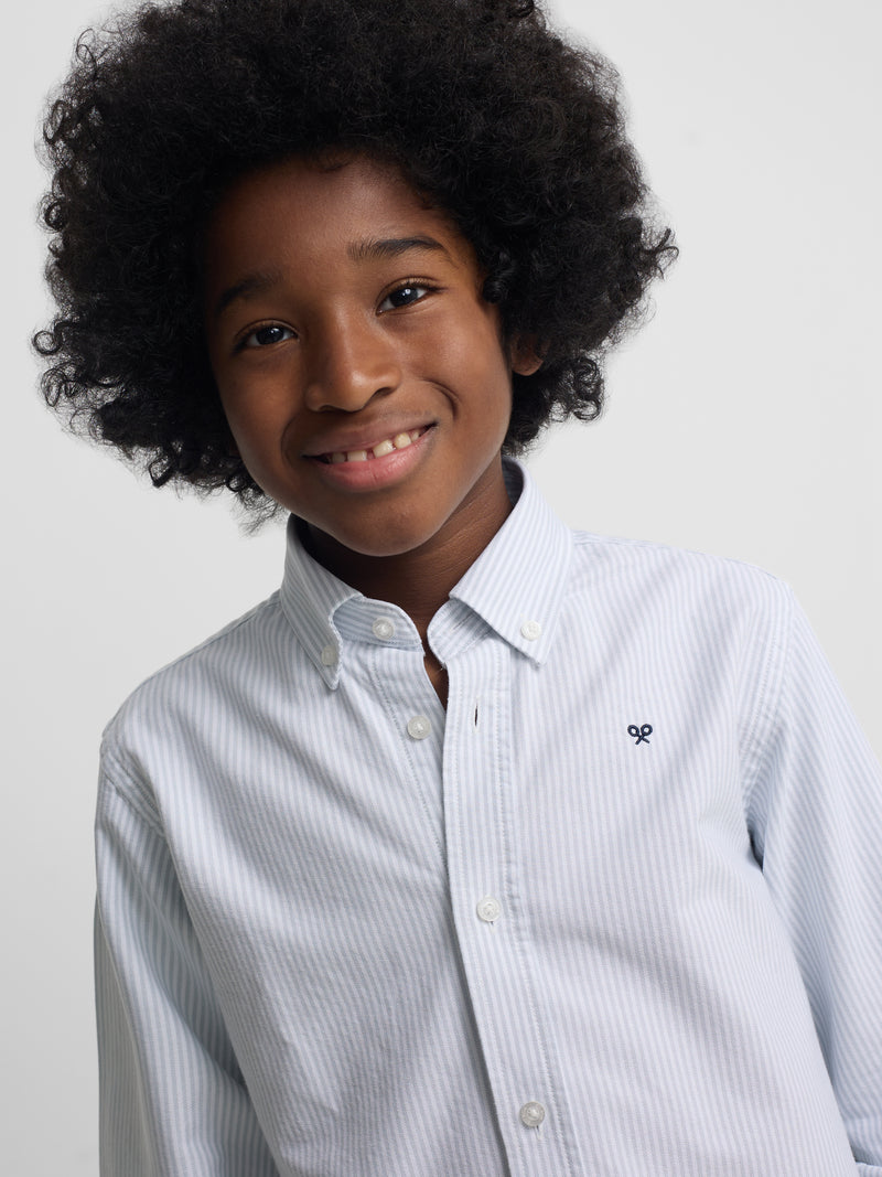 Chemise sport enfant à rayures oxford vertes