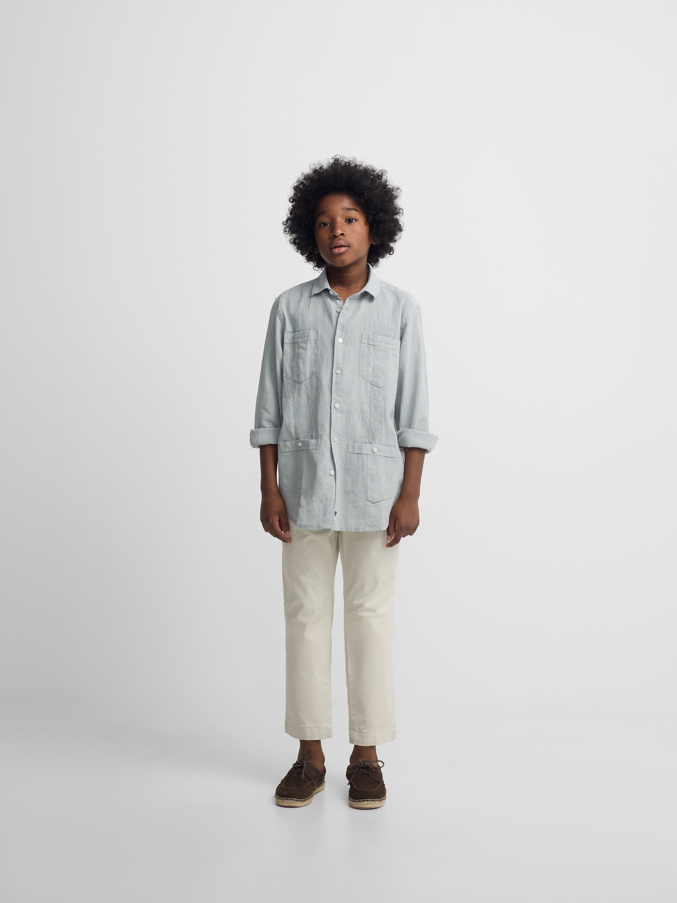 Guayabera sport criança linho verde claro