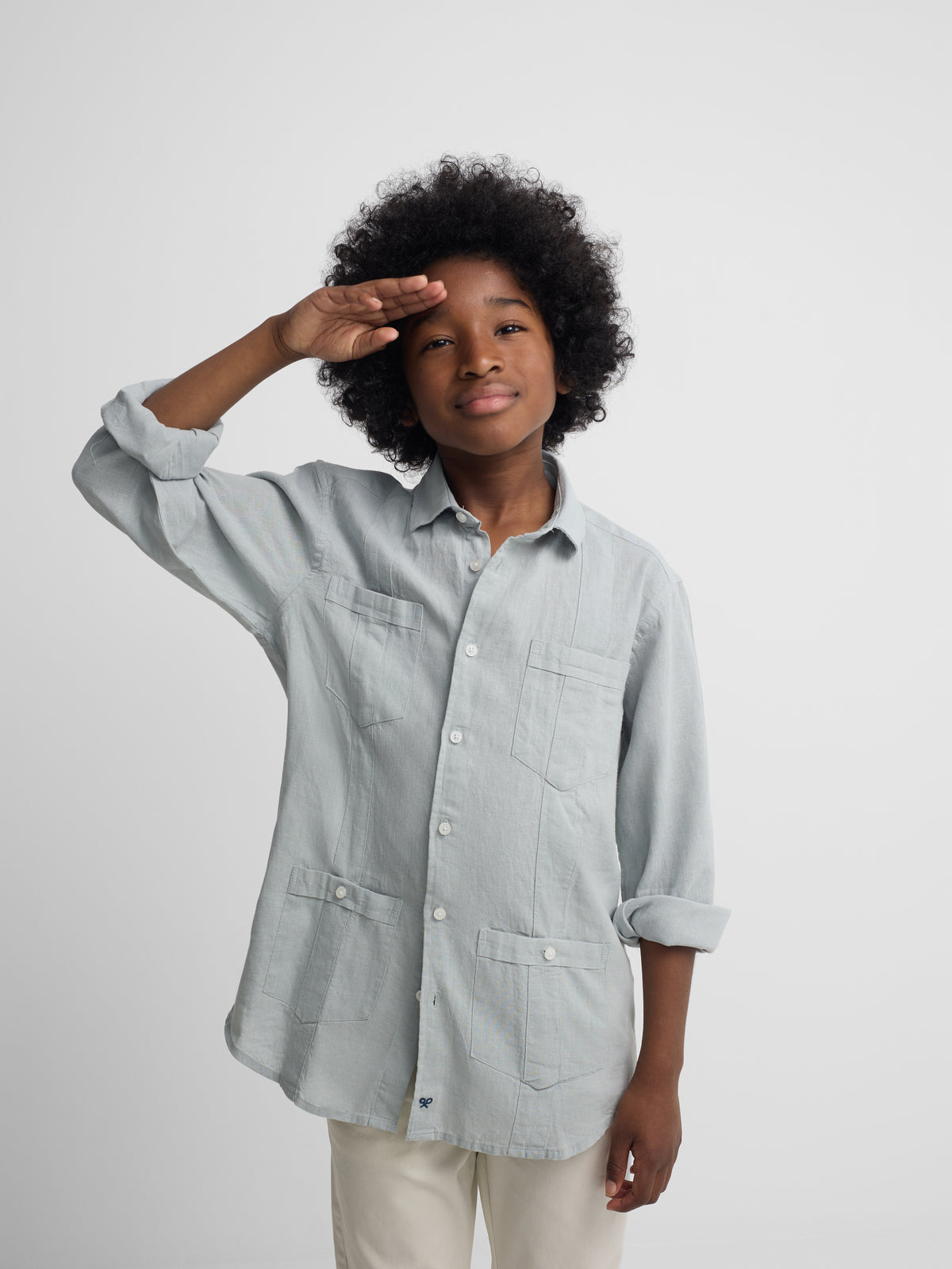 Guayabera sport criança linho verde claro