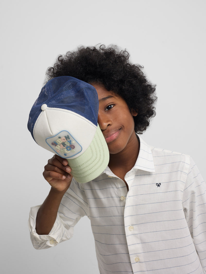 Camisa de criança linho risca fina azul