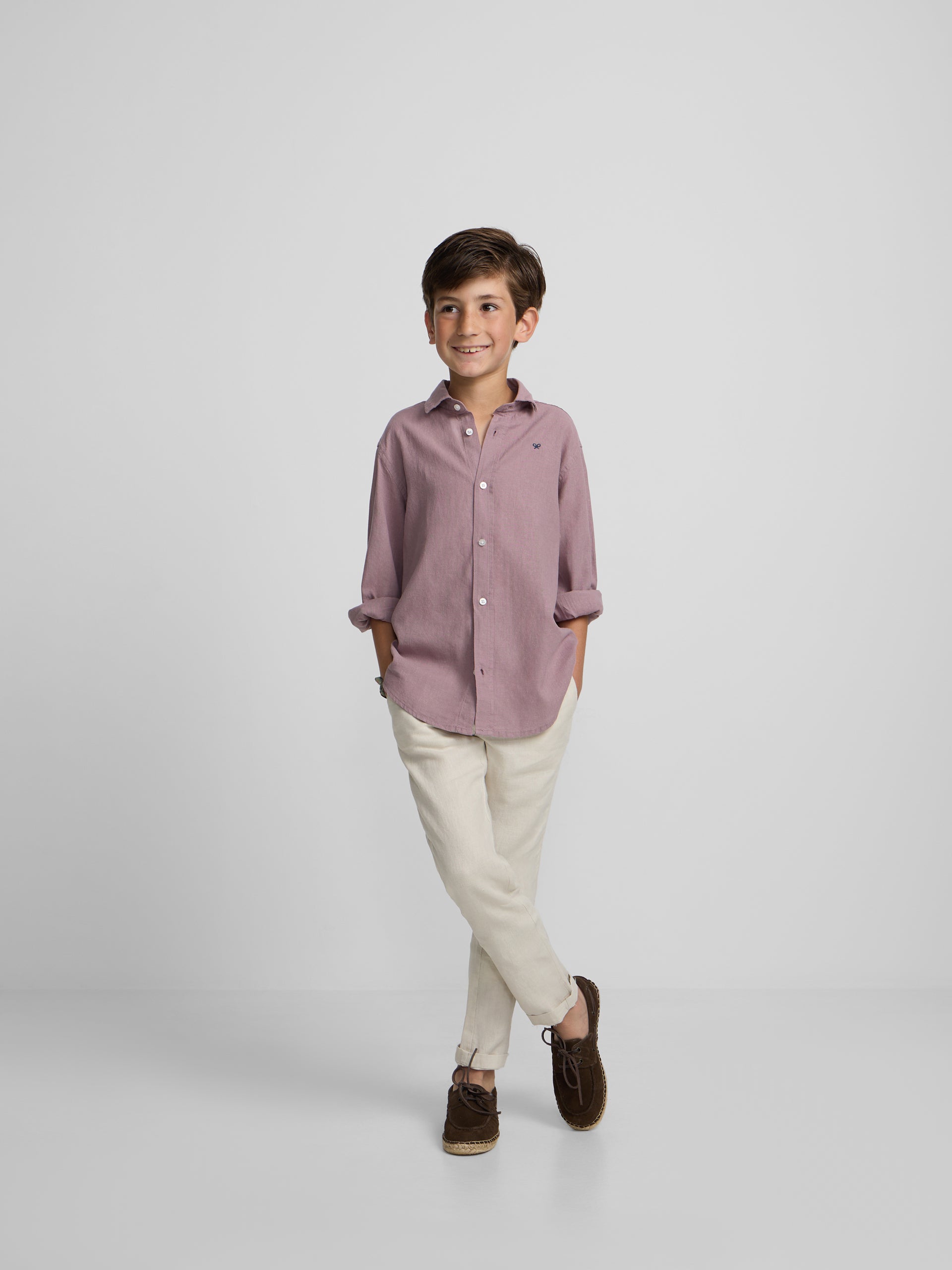 Beige linen chino sport pants for kids