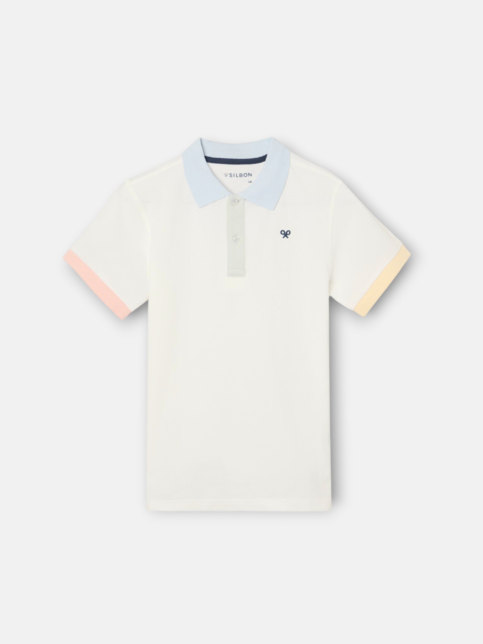 Kids' polo with multicolor trim in white