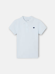 Polo criança liso com logótipo em felpo azul claro