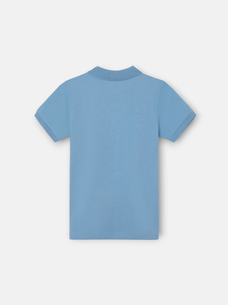 Polo criança liso com logótipo em felpo azul médio