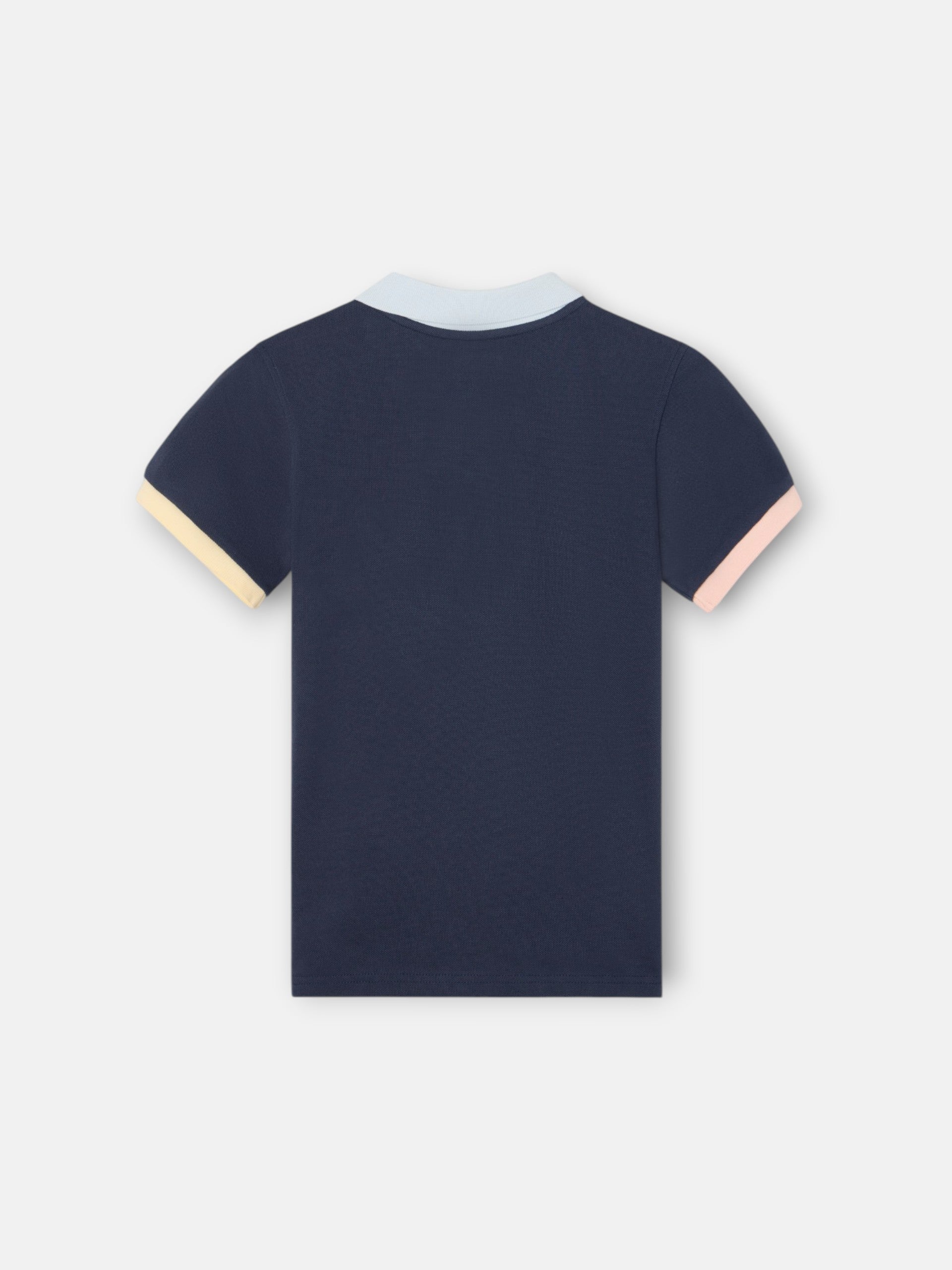 Navy blue kids polo with multicolor trim